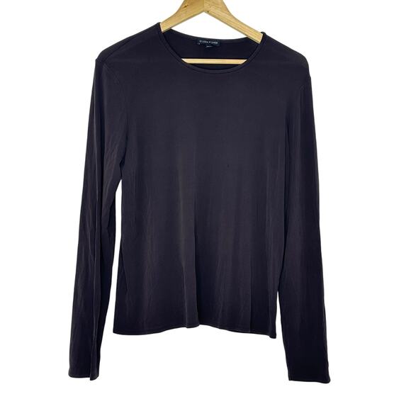 Eileen Fisher Tops - EILEEN FISHER SILK BROWN STRETCH LONG SLEEVE TOP WOMANS MEDIUM